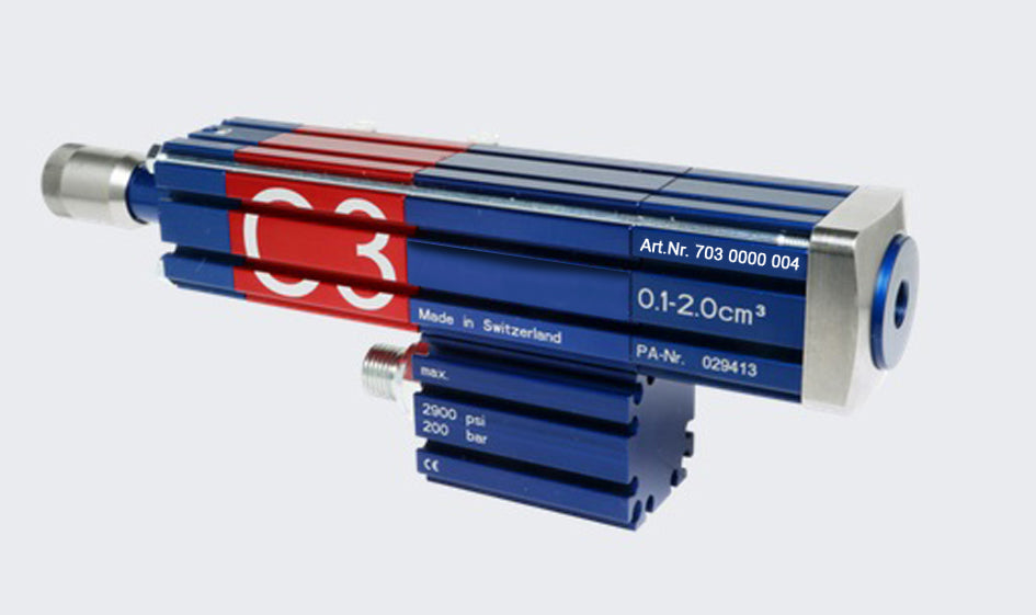 Das Abnox Dosierventil der Baugröße C3 ist für Dosiervolumen von 0,1 cm³ bis 2,0 cm³ geeignet.